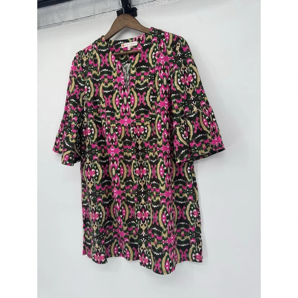 Jude Connally M Pink Dress Geometric Tunic Bell Sleeve Abstract Mod Artsy USA - Picture 9 of 10
